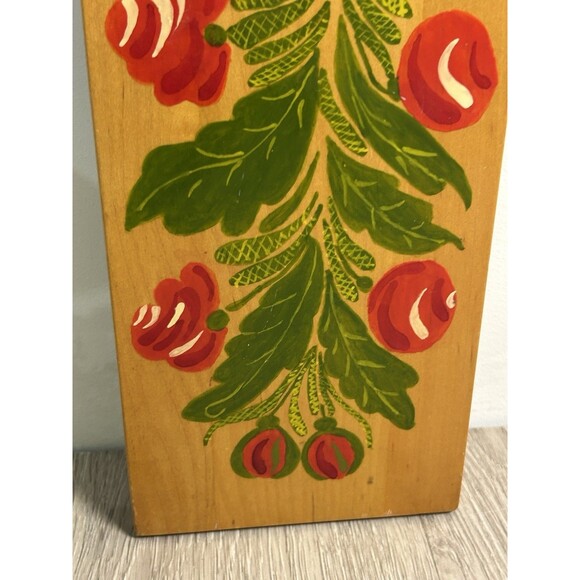 Vintage Hand Painted Wood Kitchen Wall Art Red Flowers PA Dutch Style Vermont - Picture 3 of 9